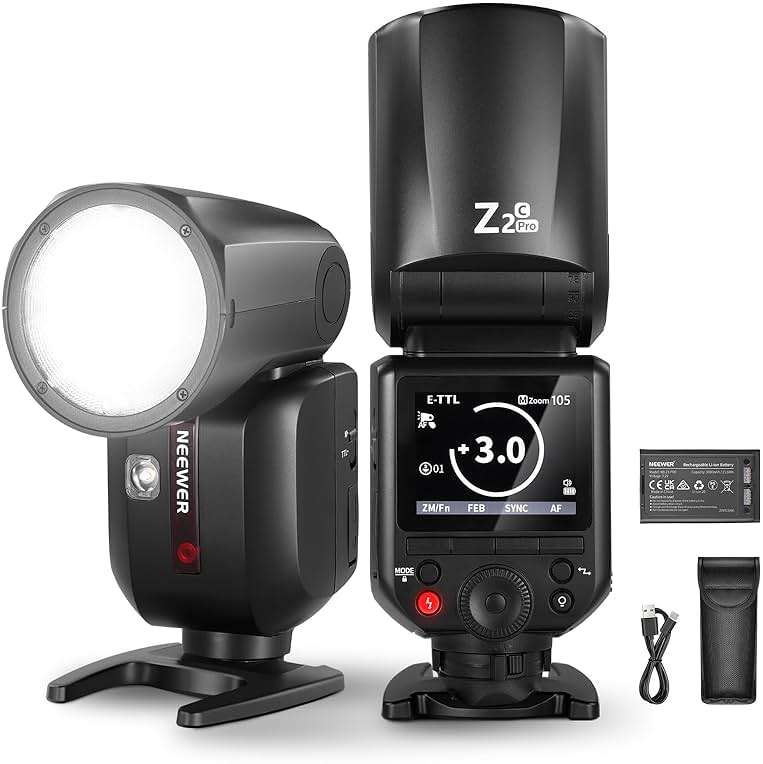 NEEWER Z2PRO-C 2.4G TTL Round Head Flash Speedlite Compatible with Canon, Wireless Compatible with Godox, Upgraded UI, 76Ws 1/8000s HSS, TTL/M TCM Switch, 7.2V/3000mAh Battery, 600 Full Power Flash - Image 1
