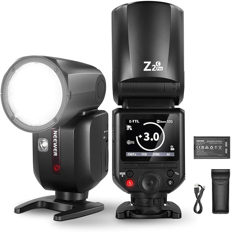 NEEWER Z2PRO-C 2.4G TTL Round Head Flash Speedlite Compatible with Canon, Wireless Compatible with Godox, Upgraded UI, 76Ws 1/8000s HSS, TTL/M TCM Switch, 7.2V/3000mAh Battery, 600 Full Power Flash - Product Image