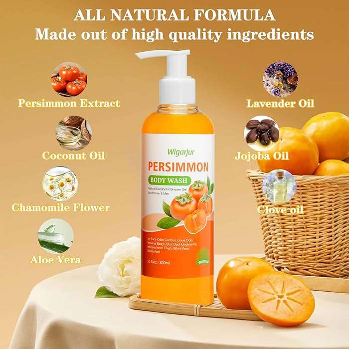 Persimmon Body Wash for Old People Smell, Natural Deodorant Bar Soap for Strong Odor Smelly Feet Remove, Cleansing Body Deodorizing with Persimmon & Green Tea Extracts - Image 2