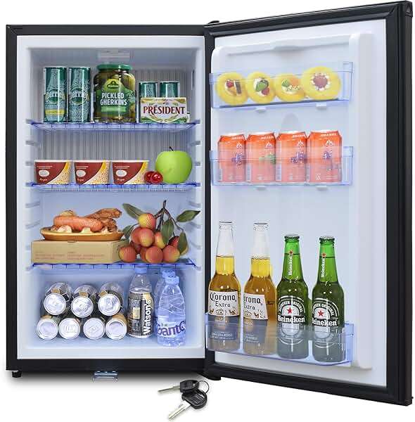 12V RV Refrigerator with Lock, 1.7 Cu.Ft Compact Refrigerator, 12V Mini Fridge Silent Semi Truck Refrigerator, Small Fridge with Reversible Door Compact Refrigerator for RV, Camping, Boat Use - Image 1