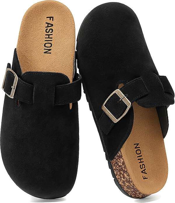 YorFotMae Women's Suede Clogs Mens Leather Mules Comfort Cork Footbed Antislip House Sandals Arch Support Potato Shoes with Adjustable Buckle - Image 1