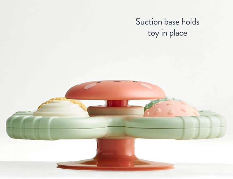 Itzy Ritzy Pop & Whirl – Fidget Spinner Travel & Bath Toy for Babies & Toddlers – Fidget w/Textured Silicone Popper to Develop Fine Motor Skills –Sticks to Highchairs, Tables, Tubs, More (Strawberry) - Image 5