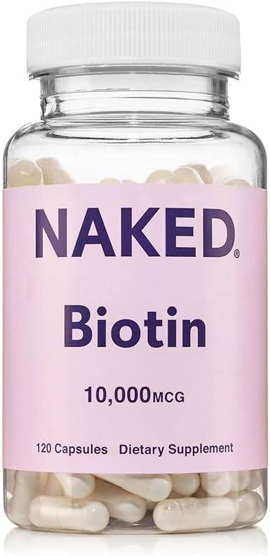 NAKED Biotin 10,000mcg - Max Strength Vitamin B7 Supplement for Healthy Hair, Skin & Nails Support - Non-GMO, Gluten-Free, Vegan - Supports Keratin Production - 120 Capsules - Image 1
