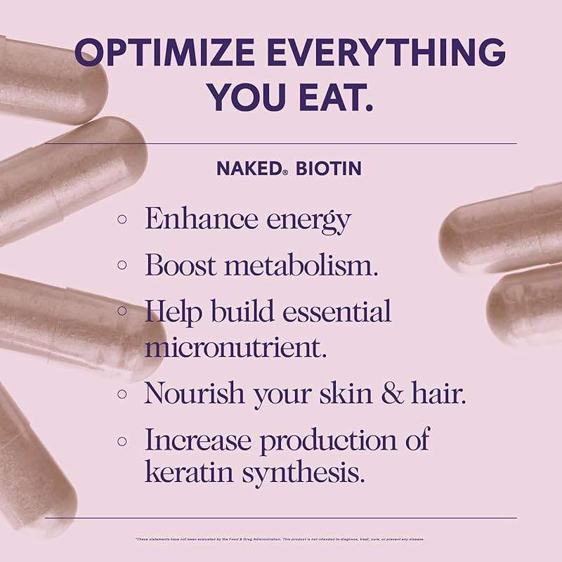 NAKED Biotin 10,000mcg - Max Strength Vitamin B7 Supplement for Healthy Hair, Skin & Nails Support - Non-GMO, Gluten-Free, Vegan - Supports Keratin Production - 120 Capsules - Image 3