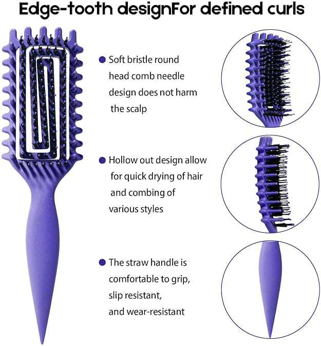 Curly Hair Brush Candybrush Curl Defining Brush for Detangling Shaping and Defining Curls for Women, Men, Wet & Dry Hair (Purple) - Image 2