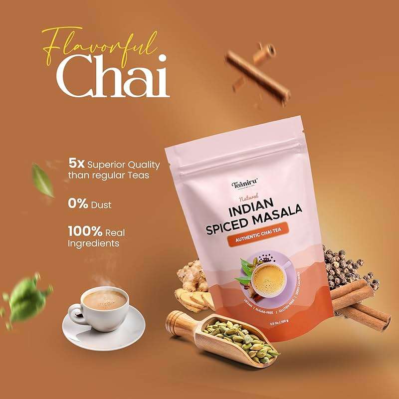 Teaniru, Indian Spiced Masala Chai Tea - 100g | Best Masala Chai with Cinnamon, Ginger, Cardamom, Clove & Black Pepper | Winter Chai Tea - Serves upto 40 Cups | Thanks Giving - Image 2