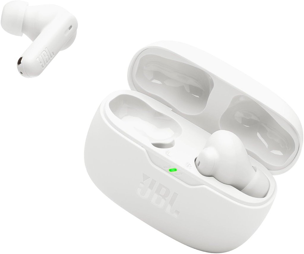 JBL Vibe Beam 2 - True Wireless Noise Cancelling Earbuds with JBL Pure Bass Sound & Smart Ambient technology, 4mics for crisp, clear calls, up to 40Hrs of Playback, IP54 Dust & Water resistant (White) - Product Image