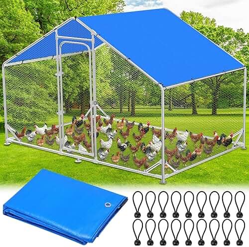 Nuanchu Chicken Coop Cover Waterproof, 11.3 x 6.3 ft Chicken Run Cover Coop Tarp Accessories UV Resistant Shade Cloth with 18 Ball Bungees Cords for Outdoor Large Walk in Run Pen(Blue) - Product Image