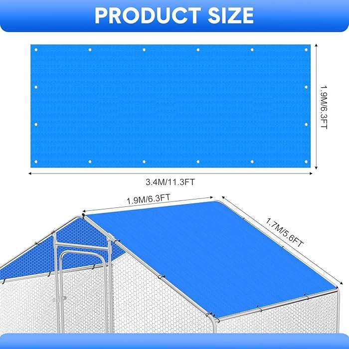 Nuanchu Chicken Coop Cover Waterproof, 11.3 x 6.3 ft Chicken Run Cover Coop Tarp Accessories UV Resistant Shade Cloth with 18 Ball Bungees Cords for Outdoor Large Walk in Run Pen(Blue) - Image 2