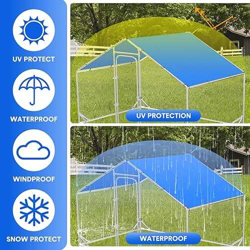 Nuanchu Chicken Coop Cover Waterproof, 11.3 x 6.3 ft Chicken Run Cover Coop Tarp Accessories UV Resistant Shade Cloth with 18 Ball Bungees Cords for Outdoor Large Walk in Run Pen(Blue) - Image 3