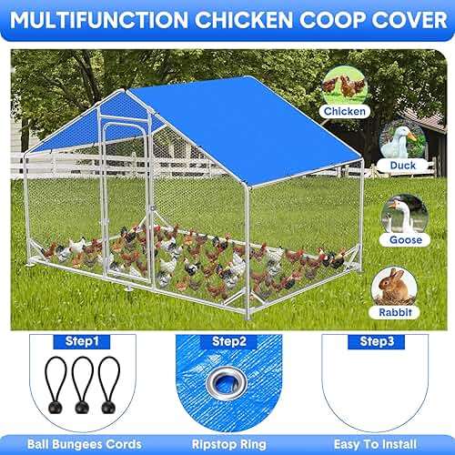 Nuanchu Chicken Coop Cover Waterproof, 11.3 x 6.3 ft Chicken Run Cover Coop Tarp Accessories UV Resistant Shade Cloth with 18 Ball Bungees Cords for Outdoor Large Walk in Run Pen(Blue) - Image 4