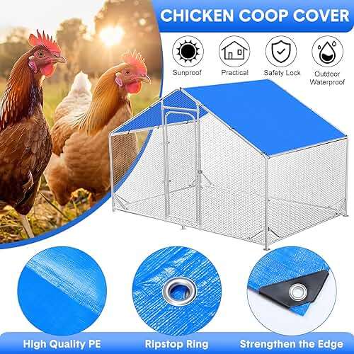 Nuanchu Chicken Coop Cover Waterproof, 11.3 x 6.3 ft Chicken Run Cover Coop Tarp Accessories UV Resistant Shade Cloth with 18 Ball Bungees Cords for Outdoor Large Walk in Run Pen(Blue) - Image 5