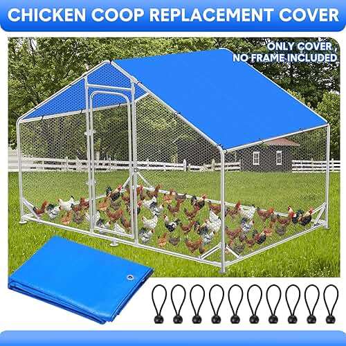 Nuanchu Chicken Coop Cover Waterproof, 11.3 x 6.3 ft Chicken Run Cover Coop Tarp Accessories UV Resistant Shade Cloth with 18 Ball Bungees Cords for Outdoor Large Walk in Run Pen(Blue) - Image 6