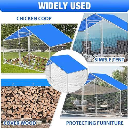 Nuanchu Chicken Coop Cover Waterproof, 11.3 x 6.3 ft Chicken Run Cover Coop Tarp Accessories UV Resistant Shade Cloth with 18 Ball Bungees Cords for Outdoor Large Walk in Run Pen(Blue) - Image 7
