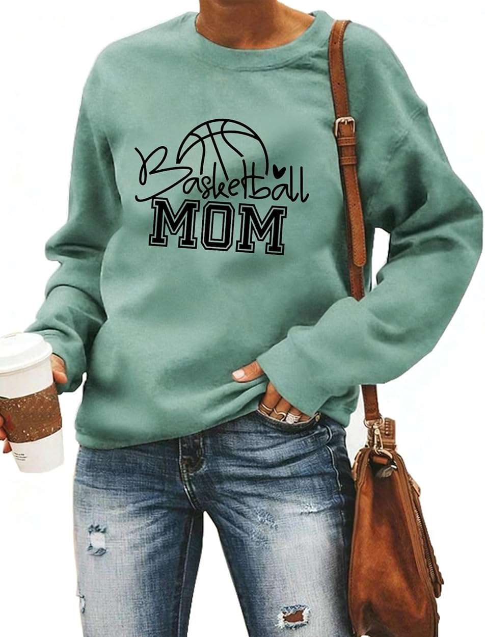 ZUNQKG Womens Basketball Mom Sweatshirt Crewneck Pullover Long Sleeve Basketball Graphic Shirt For Mom - Image 1