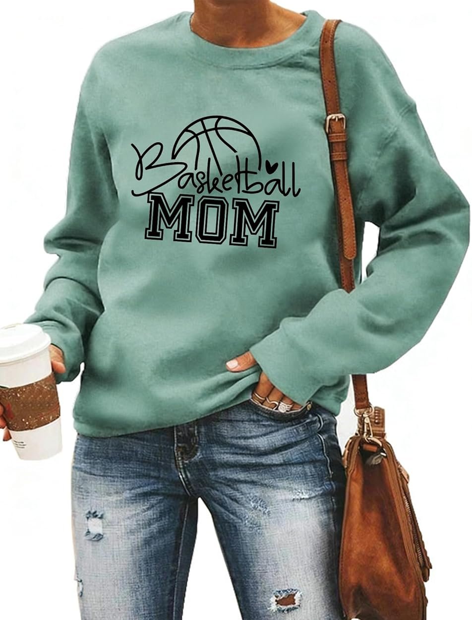 ZUNQKG Womens Basketball Mom Sweatshirt Crewneck Pullover Long Sleeve Basketball Graphic Shirt For Mom - Product Image