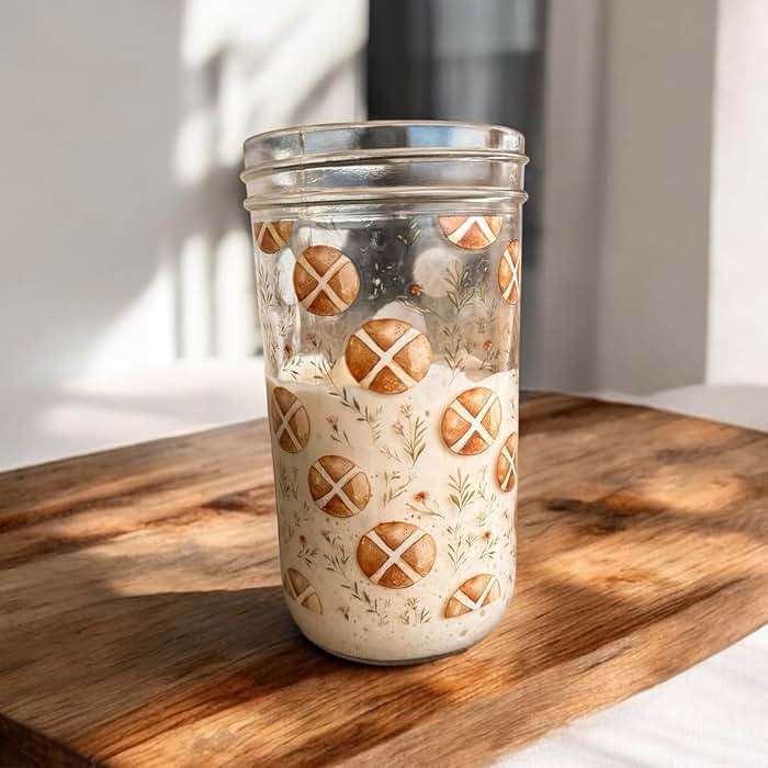 MAYBELLE JOY Sourdough Starter Jar | 24oz Glass Jar Set | Cute Baking Accessory | Cute Baking Gift | Glass Washable | Bread Making and Proofing | Kitchen Food Storage Gifting | (Homestead) - Image 1