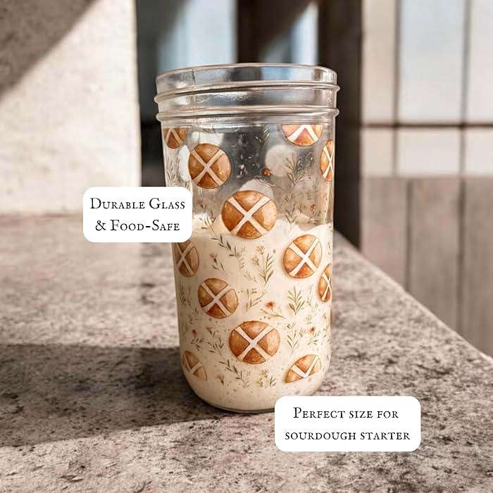 MAYBELLE JOY Sourdough Starter Jar | 24oz Glass Jar Set | Cute Baking Accessory | Cute Baking Gift | Glass Washable | Bread Making and Proofing | Kitchen Food Storage Gifting | (Homestead) - Image 2