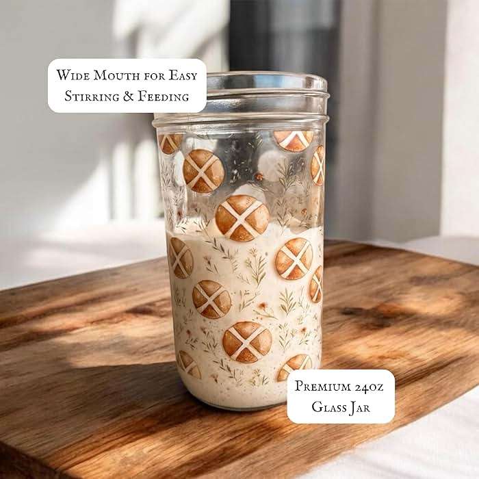 MAYBELLE JOY Sourdough Starter Jar | 24oz Glass Jar Set | Cute Baking Accessory | Cute Baking Gift | Glass Washable | Bread Making and Proofing | Kitchen Food Storage Gifting | (Homestead) - Image 4