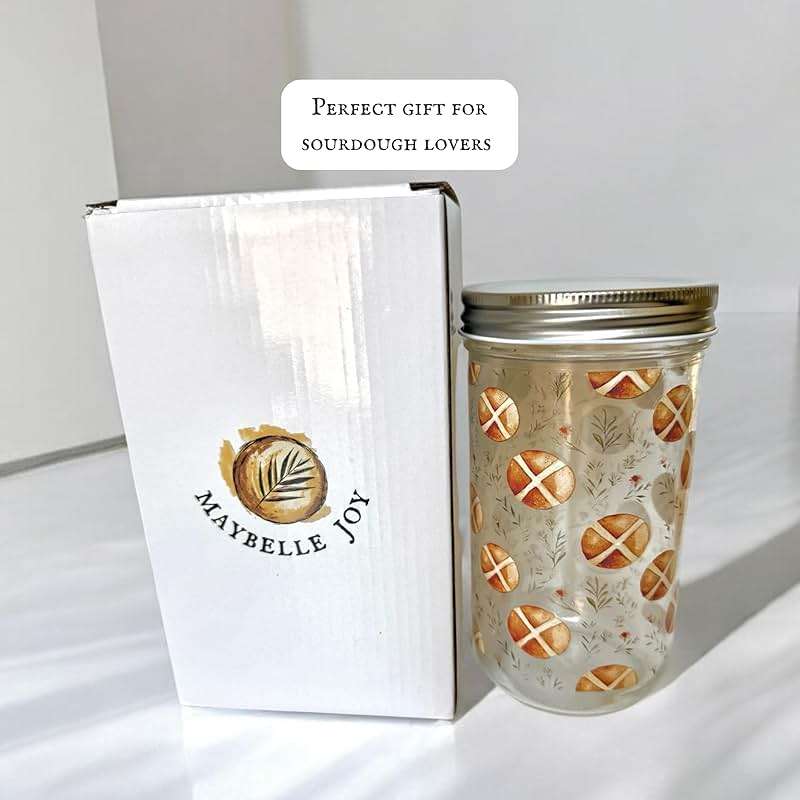 MAYBELLE JOY Sourdough Starter Jar | 24oz Glass Jar Set | Cute Baking Accessory | Cute Baking Gift | Glass Washable | Bread Making and Proofing | Kitchen Food Storage Gifting | (Homestead) - Image 5