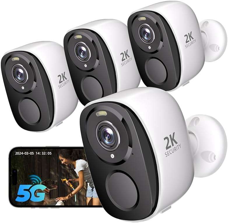 4PC 2.4G/5GHz WiFi Security Cameras Wireless Outdoor,2K Battery Home Security Camera with AI Detection,Siren, Surveillance Indoor Home Camera, Color Night Vision,2-Way Talk,IP65, Cloud/SD, Works Alexa - Image 1