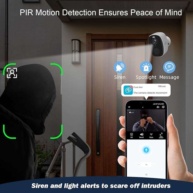 4PC 2.4G/5GHz WiFi Security Cameras Wireless Outdoor,2K Battery Home Security Camera with AI Detection,Siren, Surveillance Indoor Home Camera, Color Night Vision,2-Way Talk,IP65, Cloud/SD, Works Alexa - Image 6