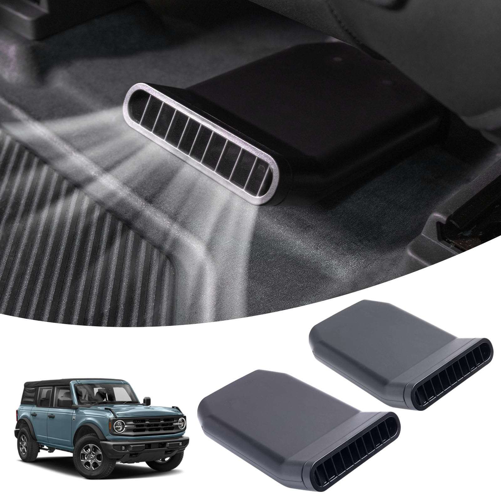 TOPINSTALL Rear Seat Vent Extender Compatible with 2021-2026 Ford Bronco 4 Doors, Plug-in Cooler Summer Air Vent Deflectors for Rear Seat Passenger 2PCS (Fit for OEM & Regular Floor Mats) - Image 1