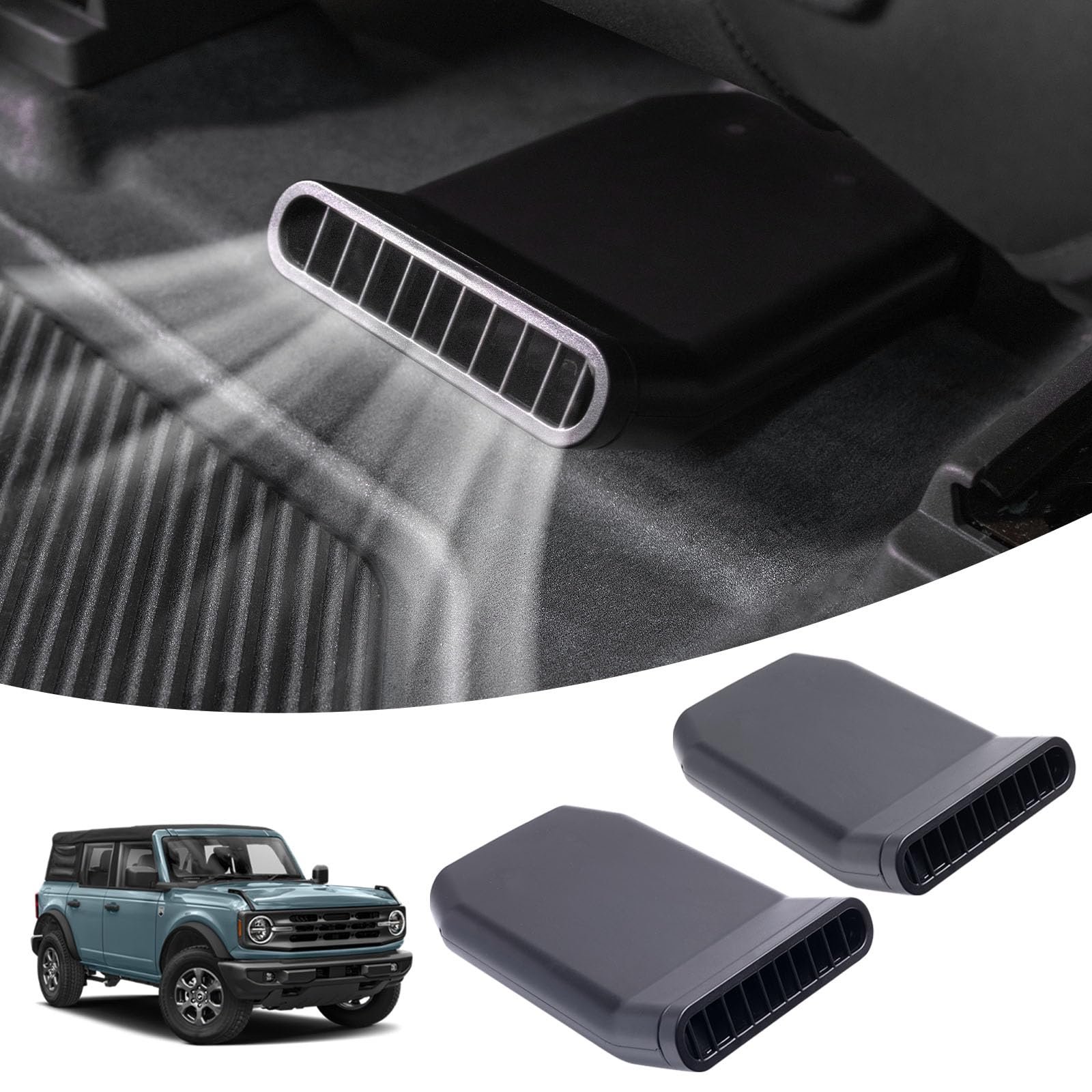 TOPINSTALL Rear Seat Vent Extender Compatible with 2021-2026 Ford Bronco 4 Doors, Plug-in Cooler Summer Air Vent Deflectors for Rear Seat Passenger 2PCS (Fit for OEM & Regular Floor Mats) - Product Image