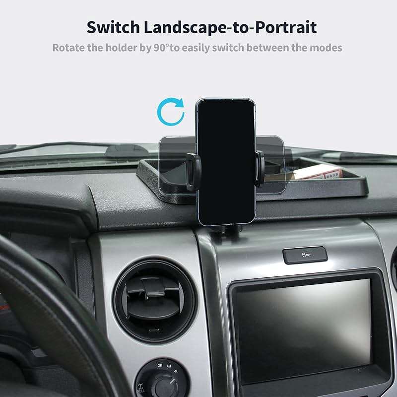 Linskip Dashboard Universal Smartphone Holder Tray Fit for 2009-2014 Ford F-150 Raptor, Rotates Vertical and Horizontal, Easy Push Action, Interior Accessories - Image 3