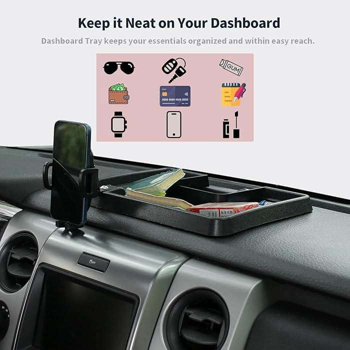 Linskip Dashboard Universal Smartphone Holder Tray Fit for 2009-2014 Ford F-150 Raptor, Rotates Vertical and Horizontal, Easy Push Action, Interior Accessories - Image 4