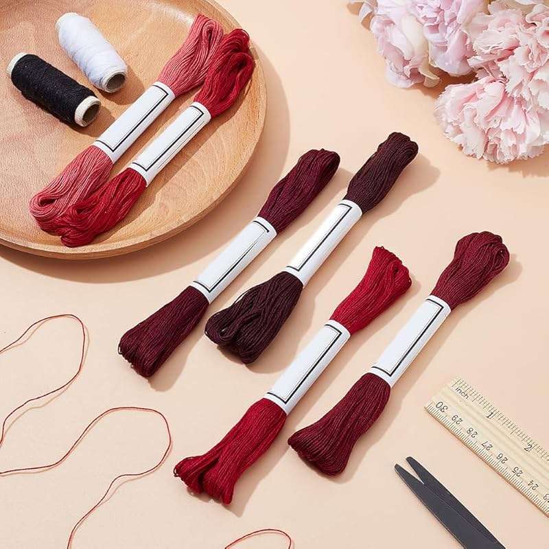 FREEBLOSS 300 Yards Sashiko Thread 6 Skeins 100% Cotton Cord Wine Red Japanese Embroidery Sashiko Threads for Hand Sewing Thick Sashiko Thread for Japanese Embroidery Supplies Embroidery Floss - Image 2
