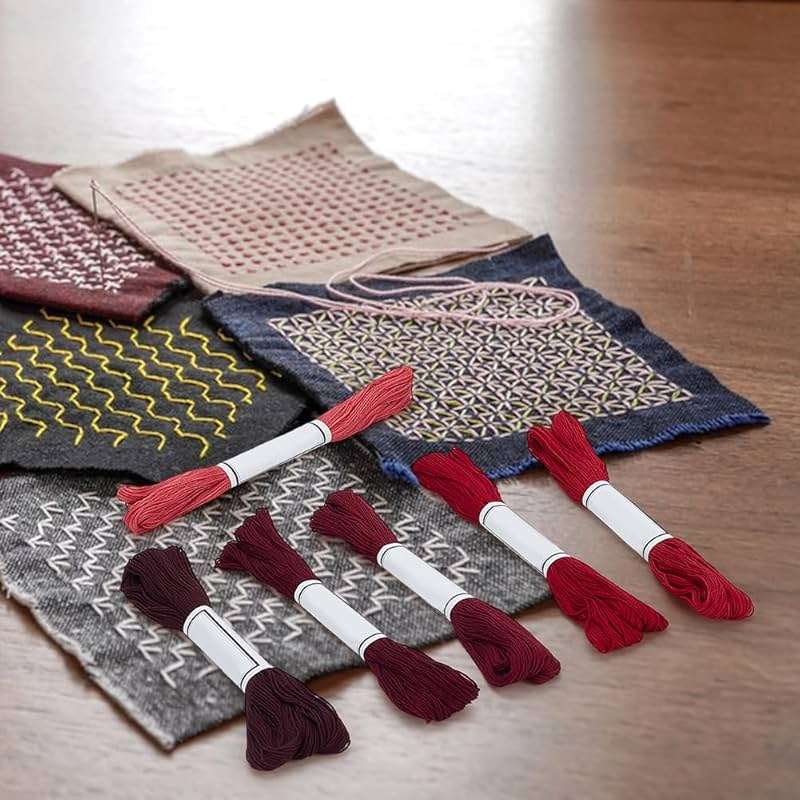 FREEBLOSS 300 Yards Sashiko Thread 6 Skeins 100% Cotton Cord Wine Red Japanese Embroidery Sashiko Threads for Hand Sewing Thick Sashiko Thread for Japanese Embroidery Supplies Embroidery Floss - Image 5
