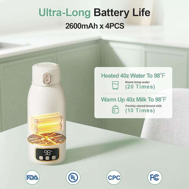 Portable Bottle Warmer for Travel, Fast Baby Bottle Warmer On the Go with Precise Temp Control, 17 OZ Milk Warmer, Leak-Proof Cordless Breastmilk Warmer, Fits Most Bottles, Ideal Newborn Baby Gift - Image 4
