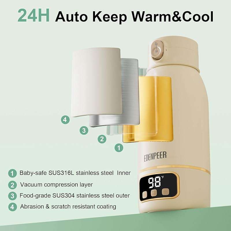 Portable Bottle Warmer for Travel, Fast Baby Bottle Warmer On the Go with Precise Temp Control, 17 OZ Milk Warmer, Leak-Proof Cordless Breastmilk Warmer, Fits Most Bottles, Ideal Newborn Baby Gift - Image 5