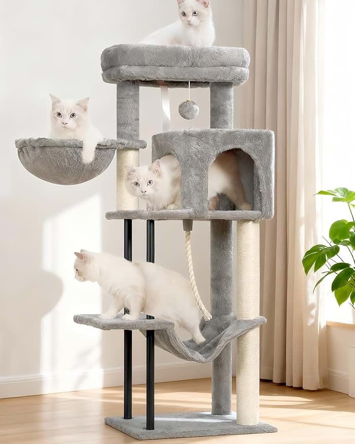 Gitelsnour Cat Tree, Cat Tower for Indoor Cats, 43.3 inch Cat Tree Tower with Sturdy Steel Tube, Cat Hammock, Cat Condo for Small Cats and Kittens, Cat Scratching Post, Light Gray GCT004SW - Product Image