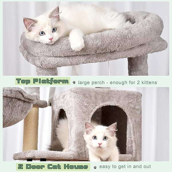 Gitelsnour Cat Tree, Cat Tower for Indoor Cats, 43.3 inch Cat Tree Tower with Sturdy Steel Tube, Cat Hammock, Cat Condo for Small Cats and Kittens, Cat Scratching Post, Light Gray GCT004SW - Image 5