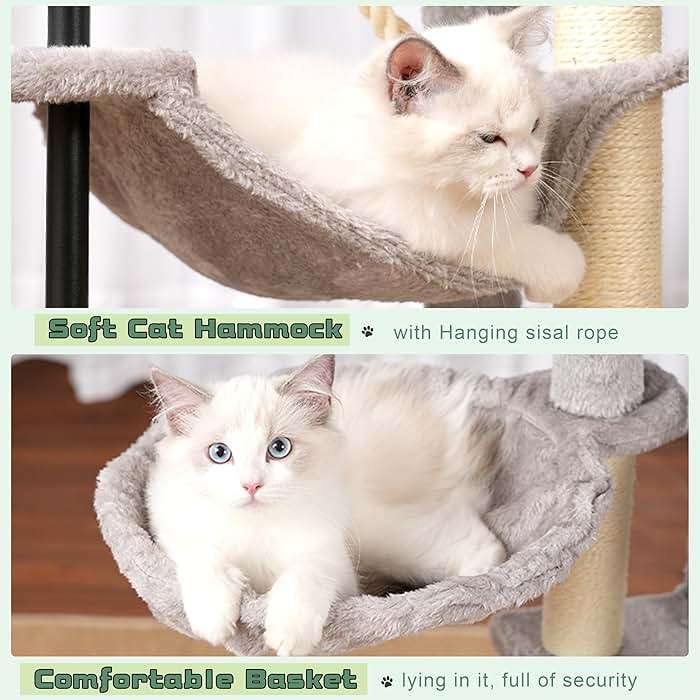 Gitelsnour Cat Tree, Cat Tower for Indoor Cats, 43.3 inch Cat Tree Tower with Sturdy Steel Tube, Cat Hammock, Cat Condo for Small Cats and Kittens, Cat Scratching Post, Light Gray GCT004SW - Image 6