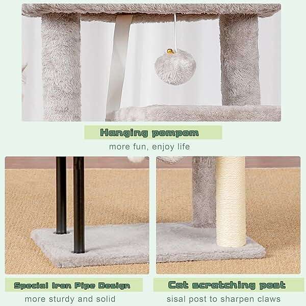 Gitelsnour Cat Tree, Cat Tower for Indoor Cats, 43.3 inch Cat Tree Tower with Sturdy Steel Tube, Cat Hammock, Cat Condo for Small Cats and Kittens, Cat Scratching Post, Light Gray GCT004SW - Image 7