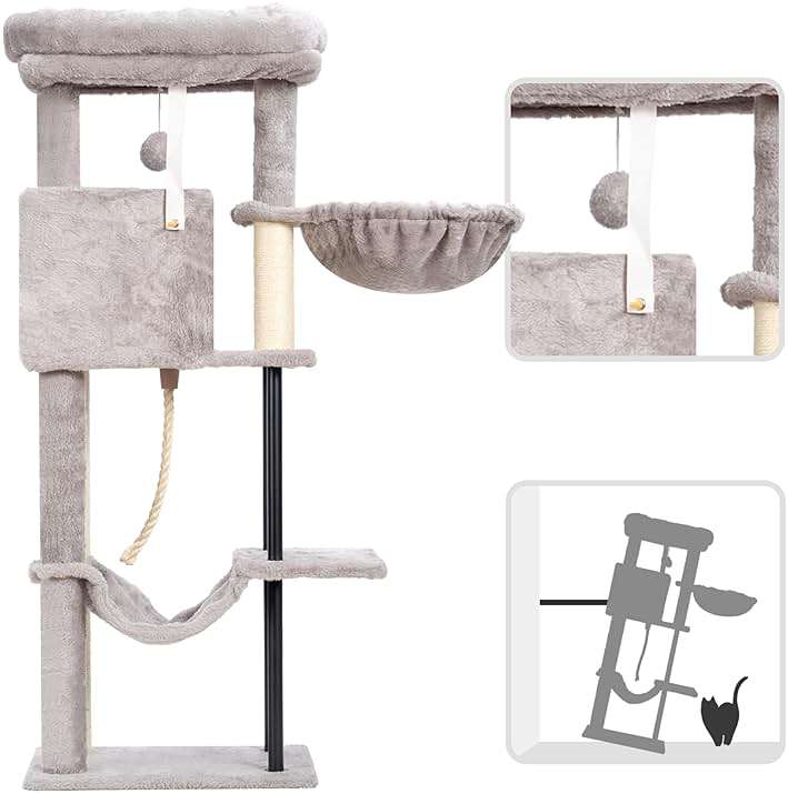 Gitelsnour Cat Tree, Cat Tower for Indoor Cats, 43.3 inch Cat Tree Tower with Sturdy Steel Tube, Cat Hammock, Cat Condo for Small Cats and Kittens, Cat Scratching Post, Light Gray GCT004SW - Image 8