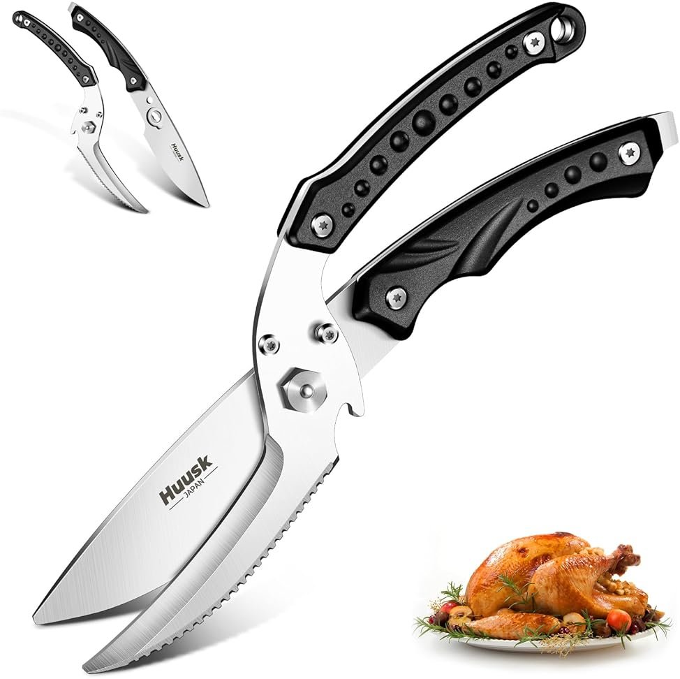 Huusk Kitchen Scissors for Food,Poultry Shears Heavy Duty with Serrated Edge,Detachable Meat Cutting Scissor for Chicken Bone And Turkey,Black Cooking Shear Thanksgiving - Product Image