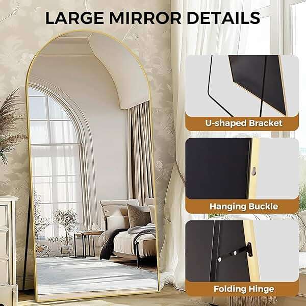ABSWHLM Oversized Full Length Mirror 78x38 Inch - Wall Mounted or Standing Floor Mirror with Aluminum Alloy Frame, Shatterproof Tempered Glass - Modern Mirror for Bedroom, Living Room, Closet, Gold - Image 4