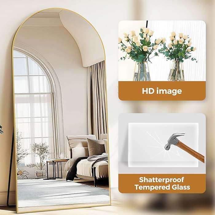 ABSWHLM Oversized Full Length Mirror 78x38 Inch - Wall Mounted or Standing Floor Mirror with Aluminum Alloy Frame, Shatterproof Tempered Glass - Modern Mirror for Bedroom, Living Room, Closet, Gold - Image 5