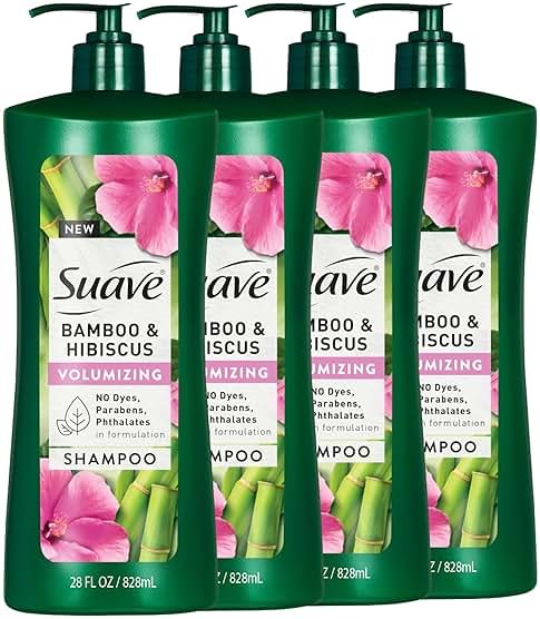Suave Bamboo & Hibiscus Volumizing Shampoo, for Fine and Flat Hair, Salon Proven System for Boosting Hair Volume and Body, 28 oz, 4 Pack - Product Image