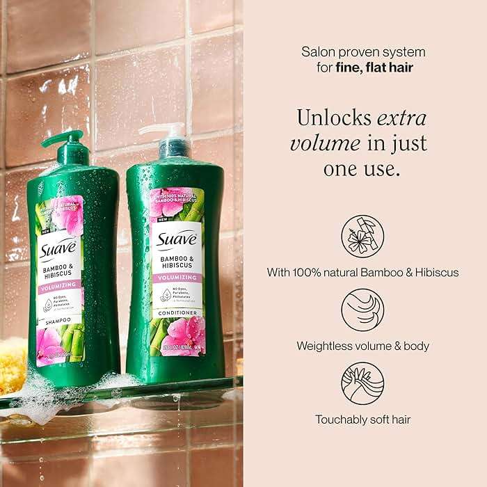 Suave Bamboo & Hibiscus Volumizing Shampoo, for Fine and Flat Hair, Salon Proven System for Boosting Hair Volume and Body, 28 oz, 4 Pack - Image 2