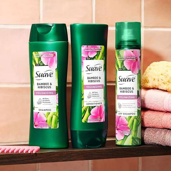 Suave Bamboo & Hibiscus Volumizing Shampoo, for Fine and Flat Hair, Salon Proven System for Boosting Hair Volume and Body, 28 oz, 4 Pack - Image 6