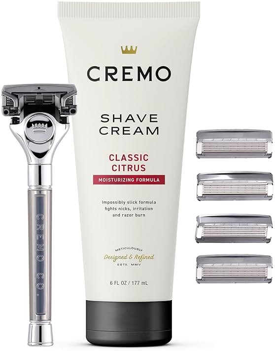 Cremo Original Shave Gift Set for Men, includes Impossibly-Slick 6 oz Shaving Cream, Chrome Barber Grade Razors for Men and four Razor Blades Refills - Product Image