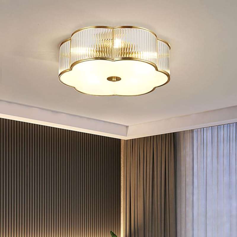 MIXL - Modern Floral Flush Mount Ceiling Light,Art Deco Brass Ceiling Light,Gold Scalloped Light Fixture,Frosted Glass Ceiling Lamp for Hallway Bedroom Dining Room and Kitchen - Image 1