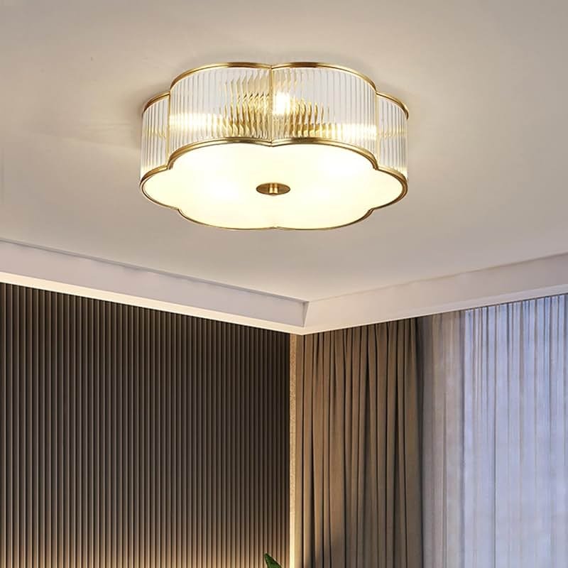 MIXL - Modern Floral Flush Mount Ceiling Light,Art Deco Brass Ceiling Light,Gold Scalloped Light Fixture,Frosted Glass Ceiling Lamp for Hallway Bedroom Dining Room and Kitchen - Product Image