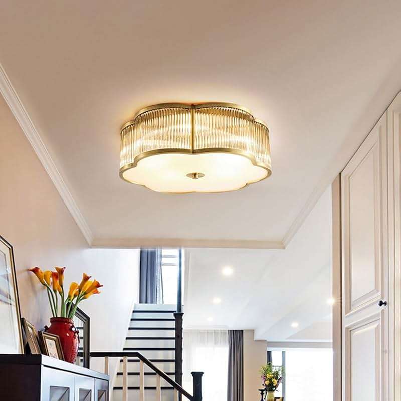 MIXL - Modern Floral Flush Mount Ceiling Light,Art Deco Brass Ceiling Light,Gold Scalloped Light Fixture,Frosted Glass Ceiling Lamp for Hallway Bedroom Dining Room and Kitchen - Image 3