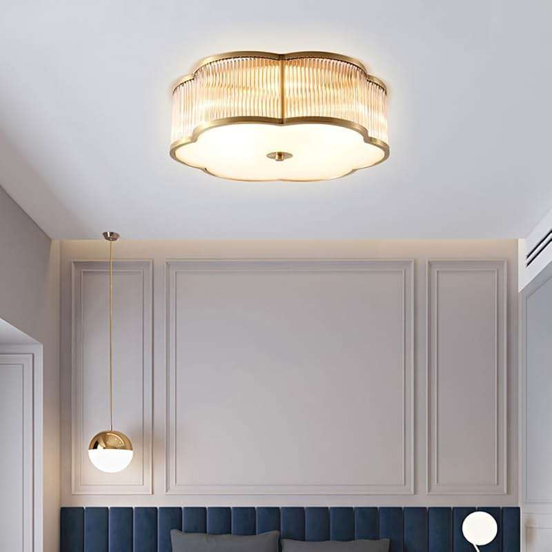 MIXL - Modern Floral Flush Mount Ceiling Light,Art Deco Brass Ceiling Light,Gold Scalloped Light Fixture,Frosted Glass Ceiling Lamp for Hallway Bedroom Dining Room and Kitchen - Image 4